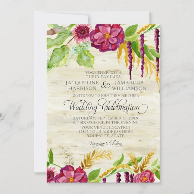 Invitation Automne floral Bourgogne d'aquarelle de rose de (Devant)
