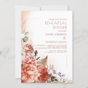 Invitation Automne Floral Brûlé Orange Dîner de répétition