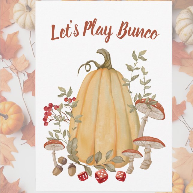 Invitation Automne Floral Citrouille Bunco (Autumn, Fall, Thanksgiving Bunco Party Invitation, )