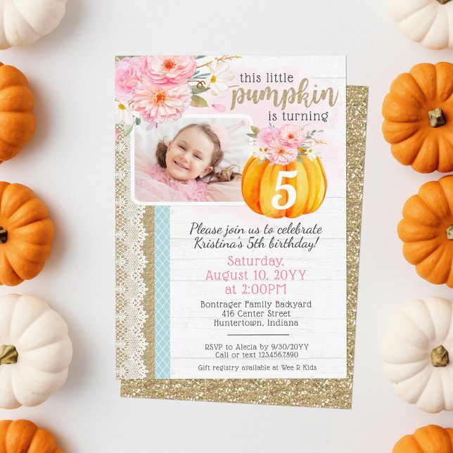 Invitation Automne Floral Citrouille fille's Custom Birthday  (Créateur téléchargé)