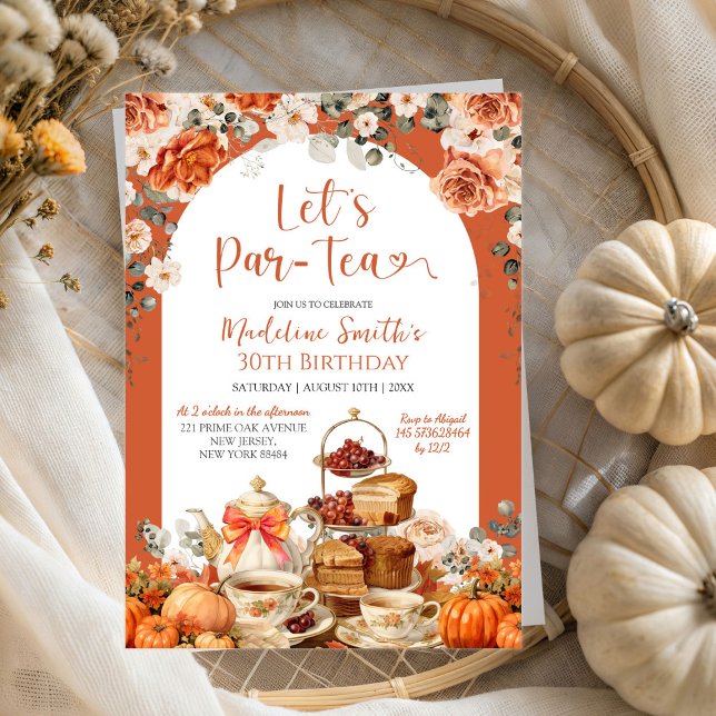 Invitation Automne Floral Citrouille Let's Par Tea Anniversai (Créateur téléchargé)