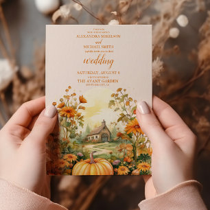 Invitation Automne Floral Citrouille Rustique Mariage