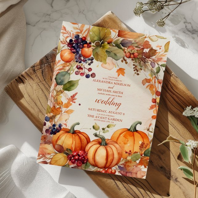 Invitation Automne Floral Citrouille Rustique Mariage (Créateur téléchargé)