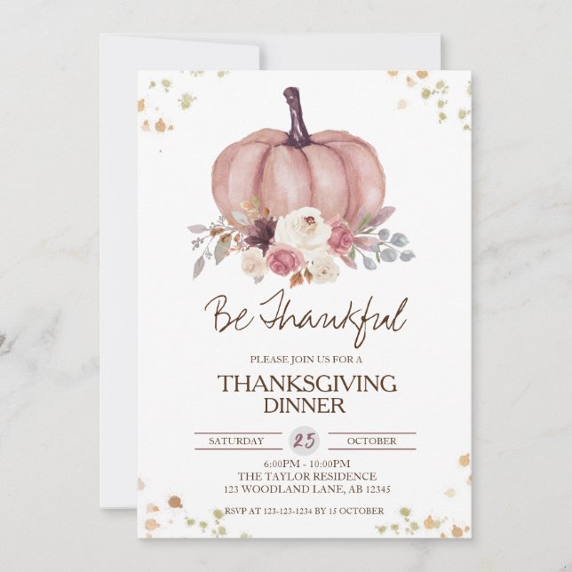 Invitation Automne Floral Citrouille Thanksgiving (Devant)
