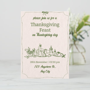 Invitation Automne Floral Citrouille Thanksgiving Dîner