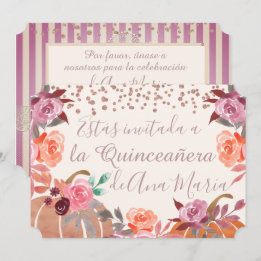 Invitation Automne Floral de Borgoña Quinceanera Celebración