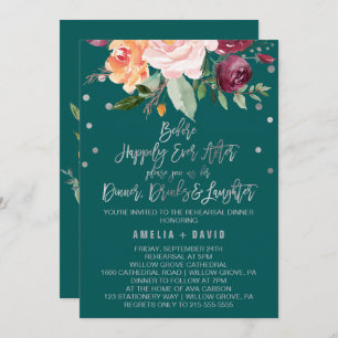 Invitation Automne Floral   Dîner de répétition Turquoise