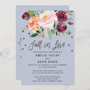 Invitation Automne Floral Dusty Bleu Chute En Amour Mariage