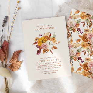 Invitation Automne Floral et Baby shower Citrouille Invitatio