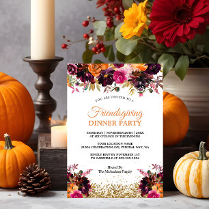 Invitation Automne Floral Gold Parties scintillant Friendsgiv