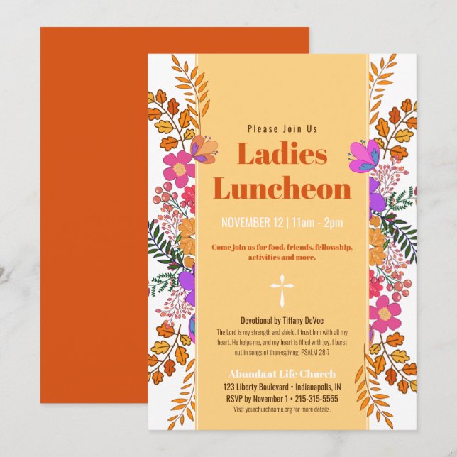 Invitation Automne Floral Ladies Church Déjeuner à (Devant / Derrière)