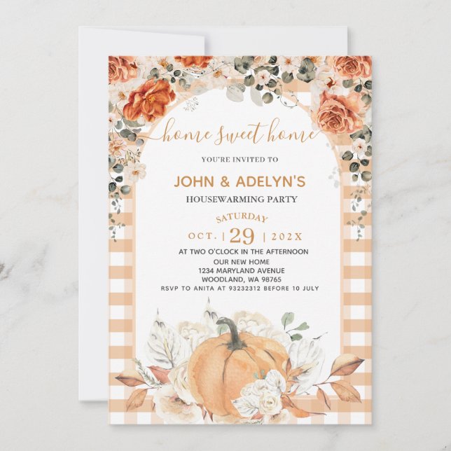 Invitation Automne Floral Maison Sweet Maison Fête de Réchauf (Devant)