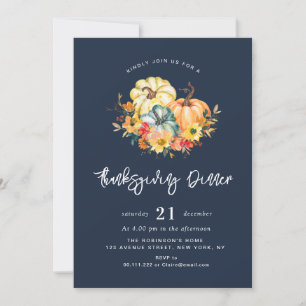 Invitation automne floral marine bleu thaiksgiving Dîner