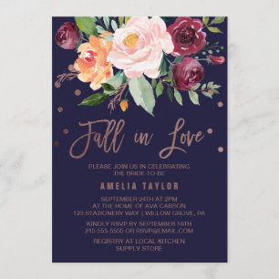 Invitation Automne Floral Rose Gold Chute en Love Fête des ma