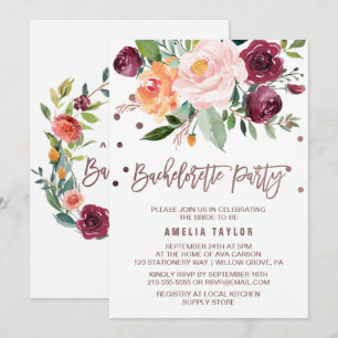 Invitation Automne Floral Rose Gold Light Bachelorette Party