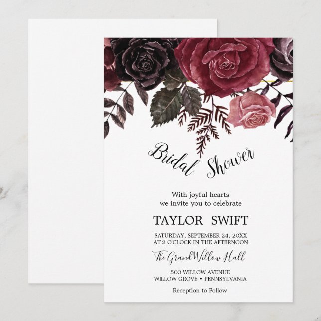 Invitation Automne Floral Rose Gold Wreath Fête des mariées a (Devant / Derrière)
