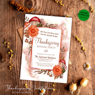 Invitation Automne Floral Rustique quitte Thanksgiving Dîner