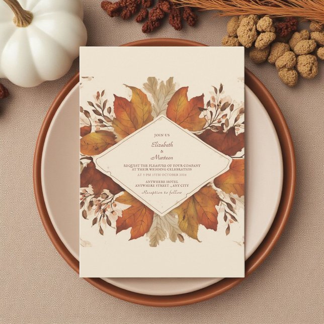 Invitation Automne Floral Rustique Terracotta (Créateur téléchargé)