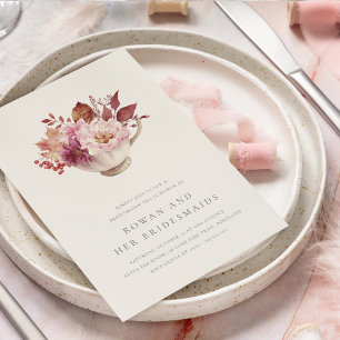 Invitation Automne Floral Teacup Automne Bridesmaitres Thé