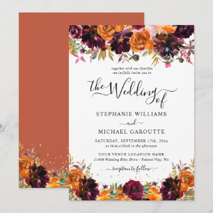 Invitation Automne Floral Terracotta Gold Parties scintillant