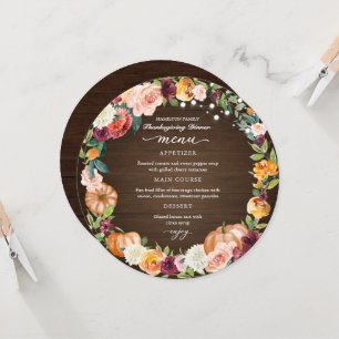 Invitation Automne Floral Thanksgiving Dîner Cirque Menu Cart