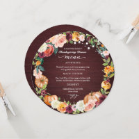 Automne Floral Thanksgiving Dîner Cirque Menu Cart