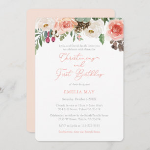 Invitation Automne Florals Fille Christening 1er anniversaire