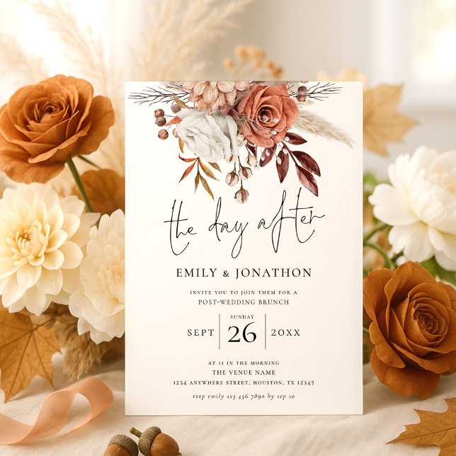 Invitation Automne Florals Le Jour Après Photo Mariage Brunch (Créateur téléchargé)