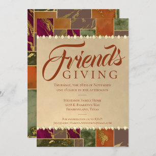 Invitation Automne Friendsgiving Chic Fall Gold Marble Dîner