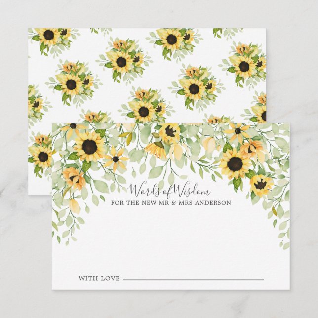 Invitation Automne Jaune Mariée de tournesol Paroles de sages (Devant / Derrière)