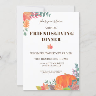 Invitation Automne laisse Citrouille Virtual Friendsgiving Dî