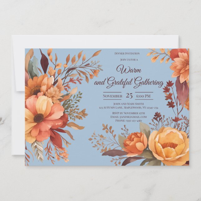 Invitation Automne laisse Floral Thanksgiving Friendsgiving (Devant)