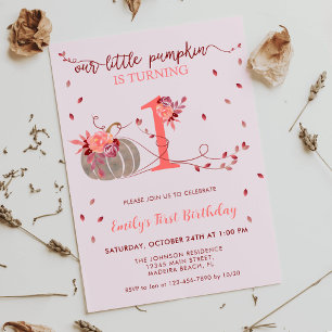 Invitation Automne laisse peu Citrouille premier anniversaire