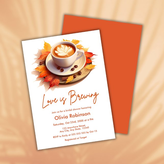 Invitation Automne L'amour brasse la Fête des mariées de café (Fall Autumn Love is Brewing Coffee Bridal Shower Invitation )