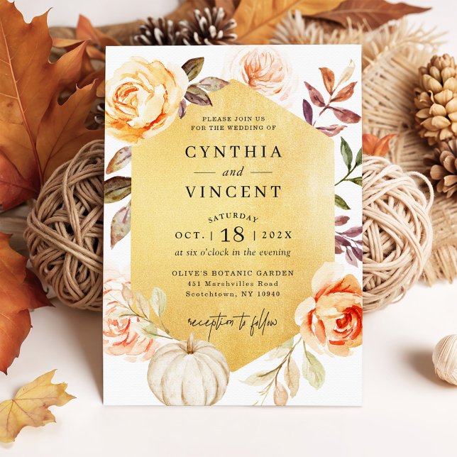 Invitation Automne Luxe or Botanique Floral Mariage de automn (Créateur téléchargé)