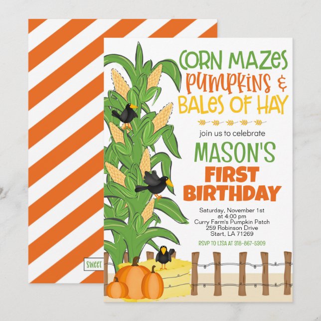 Invitation Automne Maïs Maze Citrouille Garçon Anniversaire (Devant / Derrière)