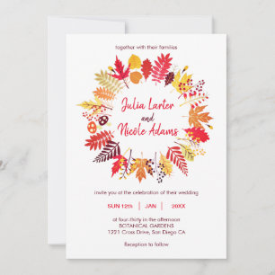 Invitation Automne Maple Fall Feuilles Burn Flowers Mariage