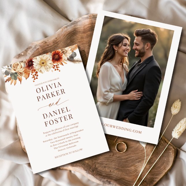 Invitation Automne Mariage photo Elégant automne floral (Créateur téléchargé)