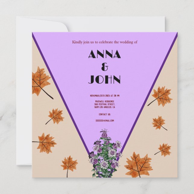 Invitation Automne mariage violet  élégant moderne élégant (Devant)