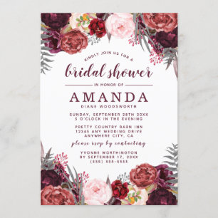 Invitation Automne Marsala Blush Peony Envoi de douche nuptia