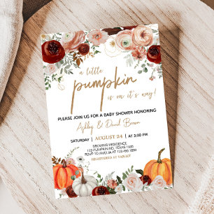 Invitation Automne Marsala Bourgogne Citrouille Floral Baby s