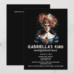 Invitation Automne mascarade gypsy bleu carnaval élégant