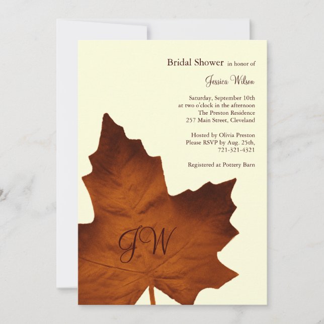Invitation Automne Monogramme de la douche nuptiale Invitatio (Devant)