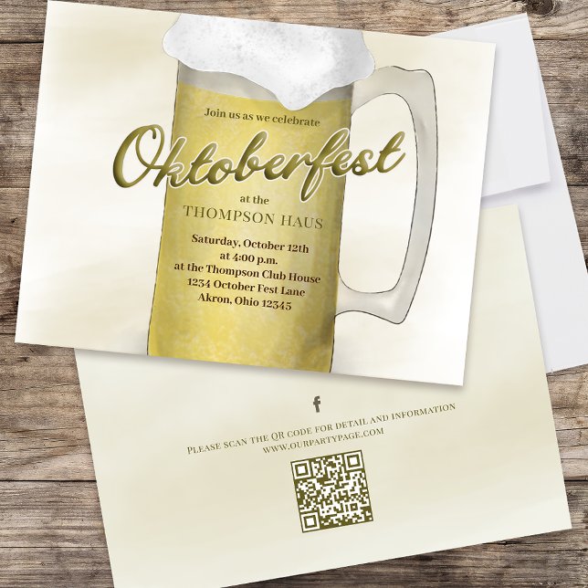 Invitation Automne Oktoberfest Beer Custom (Double-sided Oktoberfest invitation with QR code and Facebook icon)