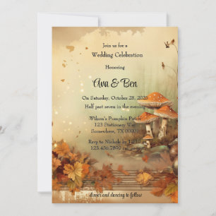 Invitation Automne Orange Arbre Champignons Mariage Célébrati