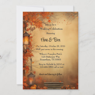 Invitation Automne Orange Arbres Rustique Mariage Célébration