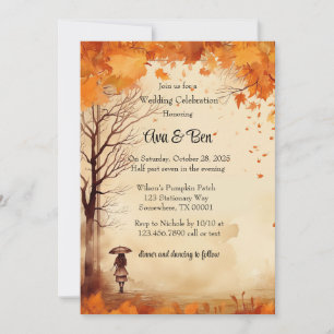 Invitation Automne Orange Arbres Rustique Mariage Célébration