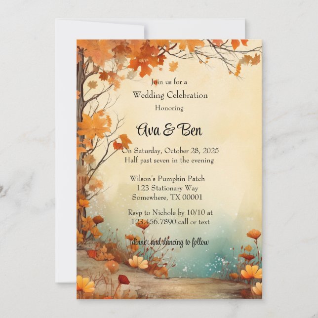 Invitation Automne Orange Arbres Rustique Mariage Célébration (Devant)