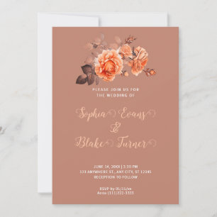 Invitation Automne Orange Bouquet Rose Mariage Brown