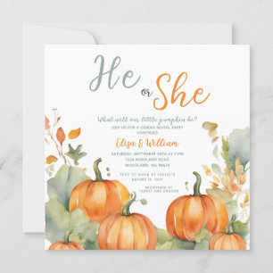 Invitation Automne Orange Citrouille Lui ou Elle Révélation d